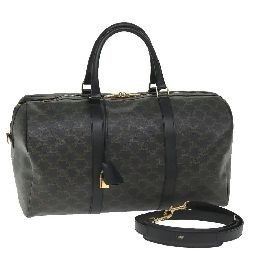 CELINE Triomphe Canvas Boston Bag Pvc Leather Black